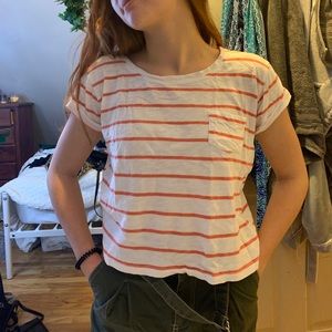 stripped pink and white t with pocket